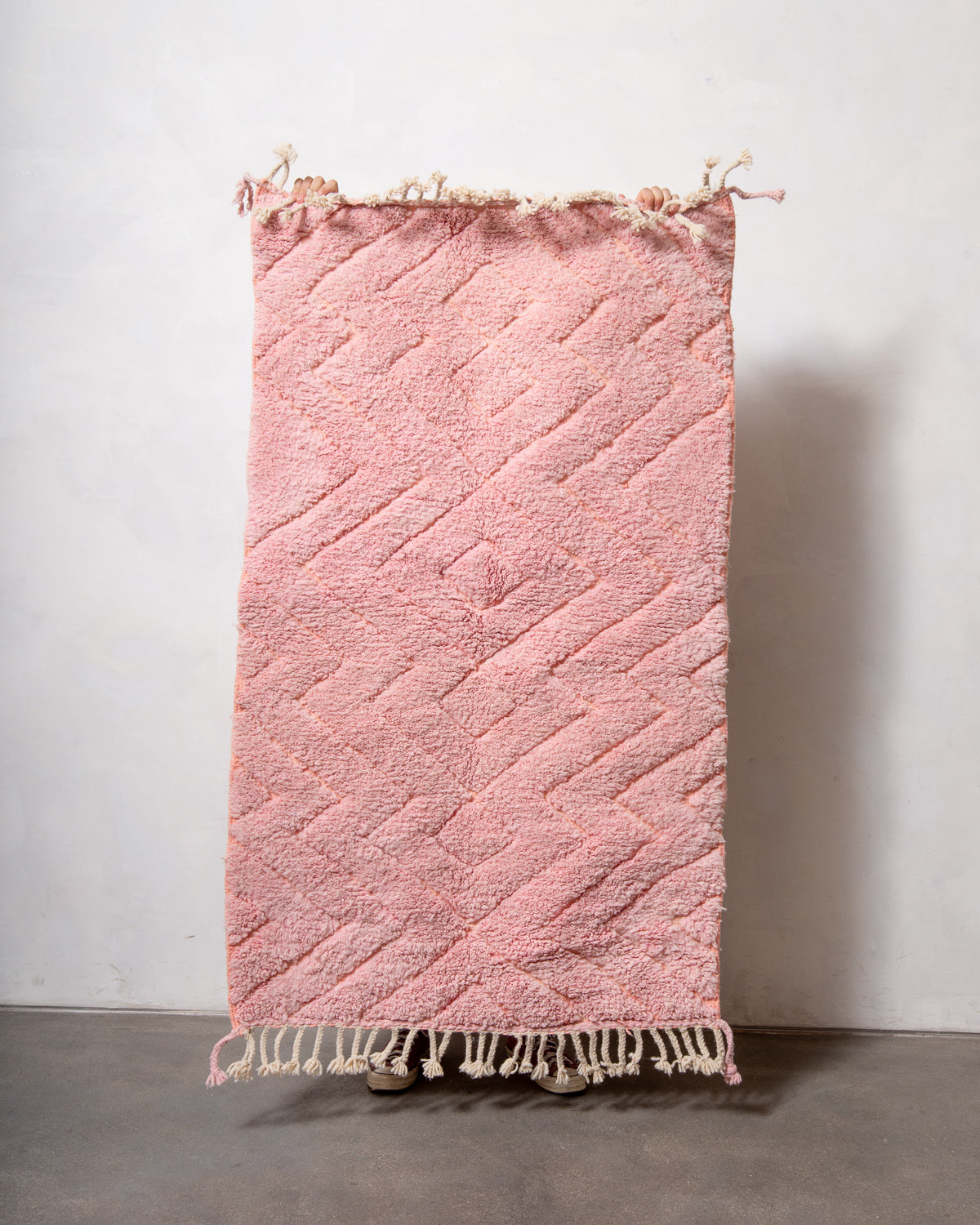 Modern, designer, handcrafted Berber rug from Morocco. Beniourain carpet with beautiful colours and patterns and fluffy wool texture.